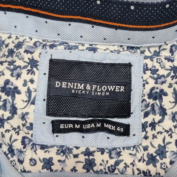 Denim And Flower Ricky Singh Shirt Mens Med Button Up Long Sleeve Blue Polka Dot - Picture 3 of 8